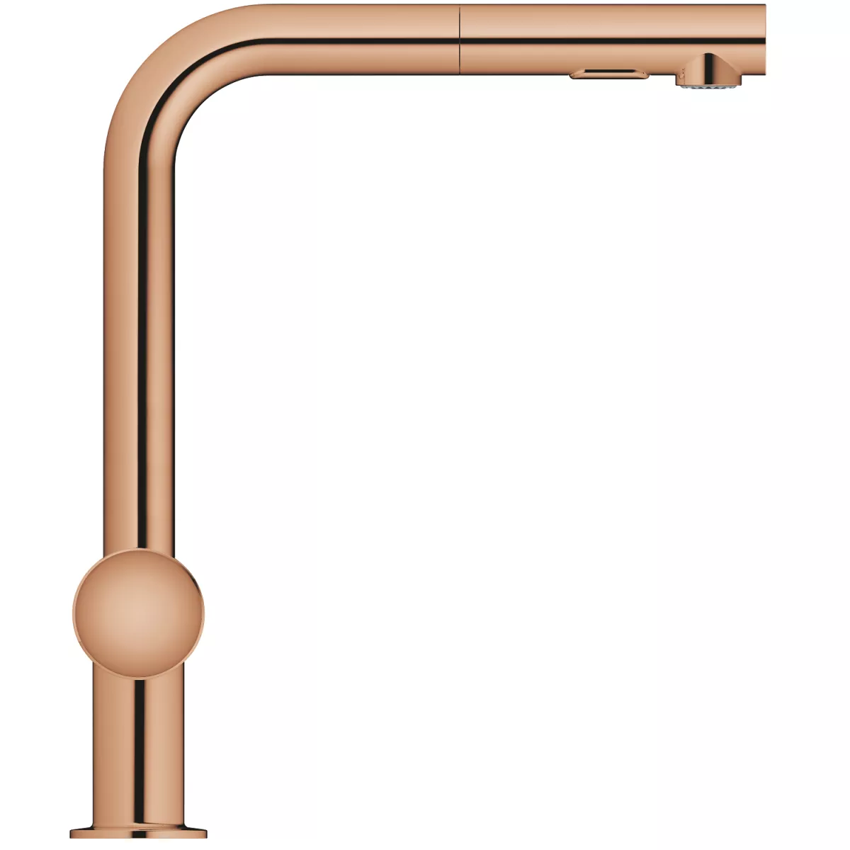 Baterie de bucatarie Grohe 30274DA0, Minta, 3/8'', Tip L, inalta, dus extractabil, 2 functii, lucios, cupru