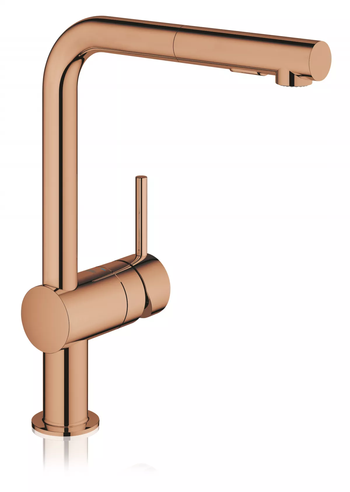 Baterie de bucatarie Grohe 30274DA0, Minta, 3/8'', Tip L, inalta, dus extractabil, 2 functii, lucios, cupru