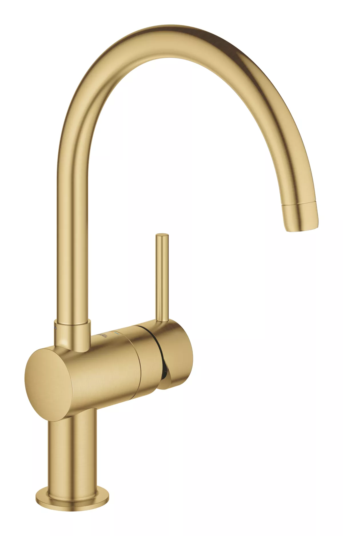 Baterie de bucatarie Grohe 32917GN0, Minta, 3/8'', pipa inalta, tip C, pivotanta, mat, auriu