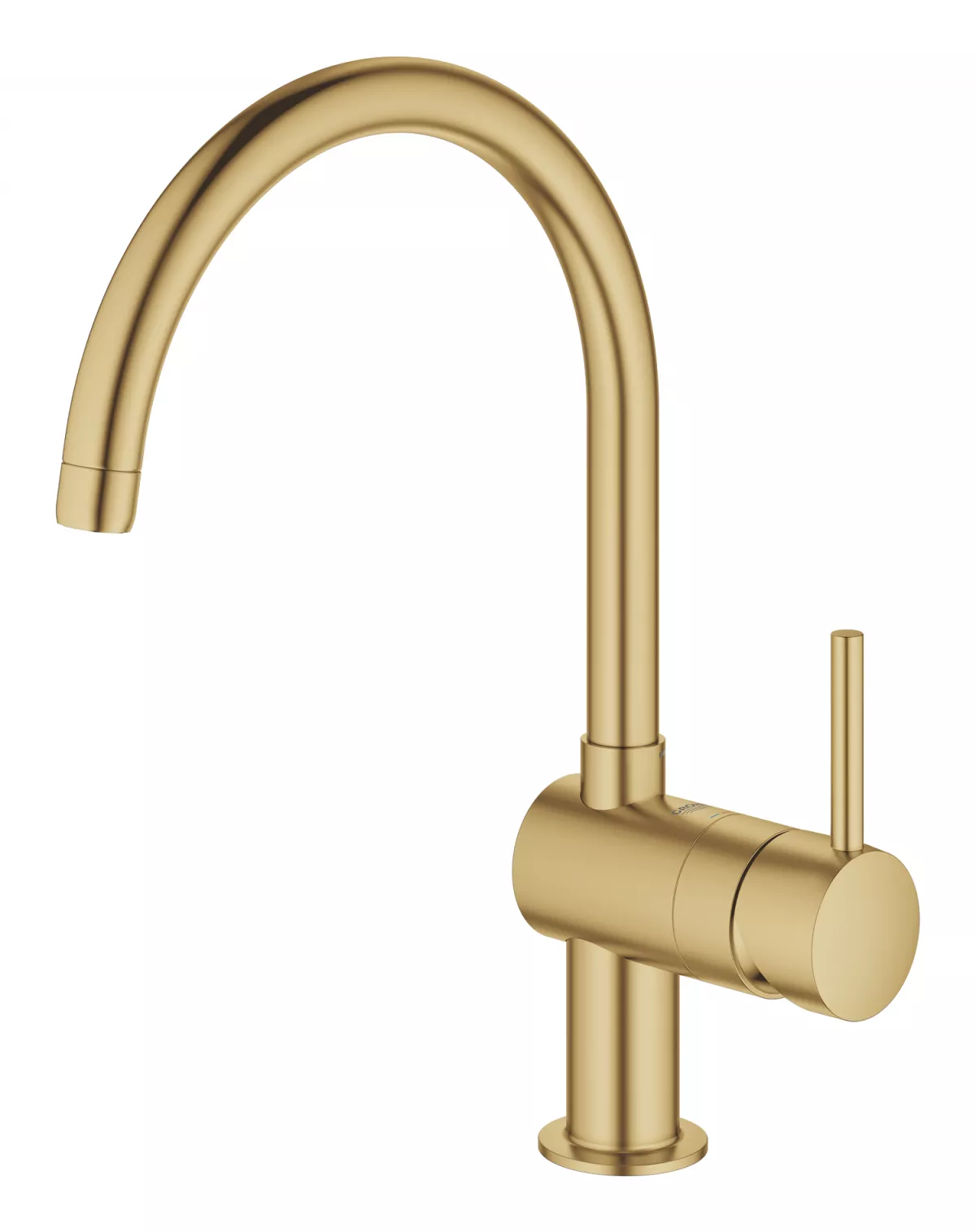 Baterie de bucatarie Grohe 32917GN0, Minta, 3/8'', pipa inalta, tip C, pivotanta, mat, auriu