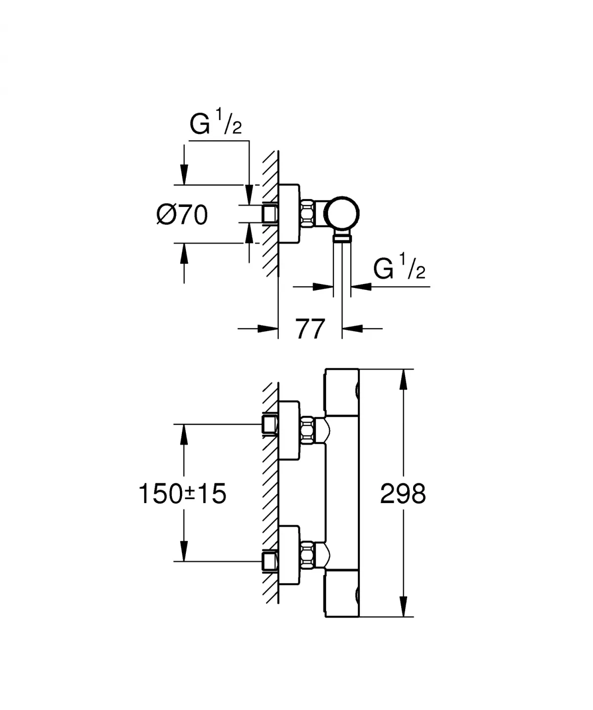 Baterie de dus Grohe 34065GN2, Grohtherm 1000, 1/2'', termostat, aparent, protectie, mat, auriu