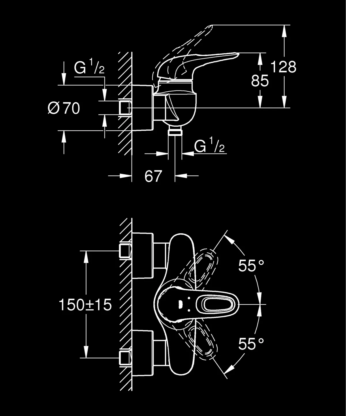 Baterie dus Grohe 33590LS3, Eurostyle, 1/2'', aparenta, alb