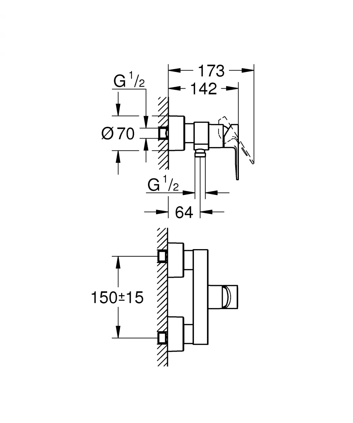 Baterie dus Grohe 33865AL1, Lineare, 1/2'', aparenta, protectie reflux, mat, grafit
