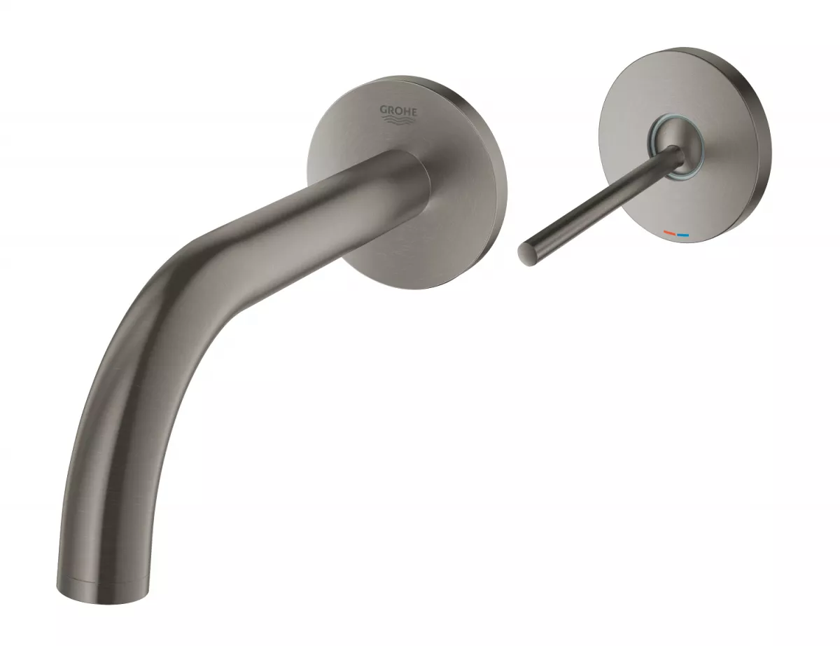 Baterie lavoar Grohe 19287AL3, Atrio, 1/2'', M, 185 mm, pe perete, monocomanda, necesita set fixare, mat, grafit