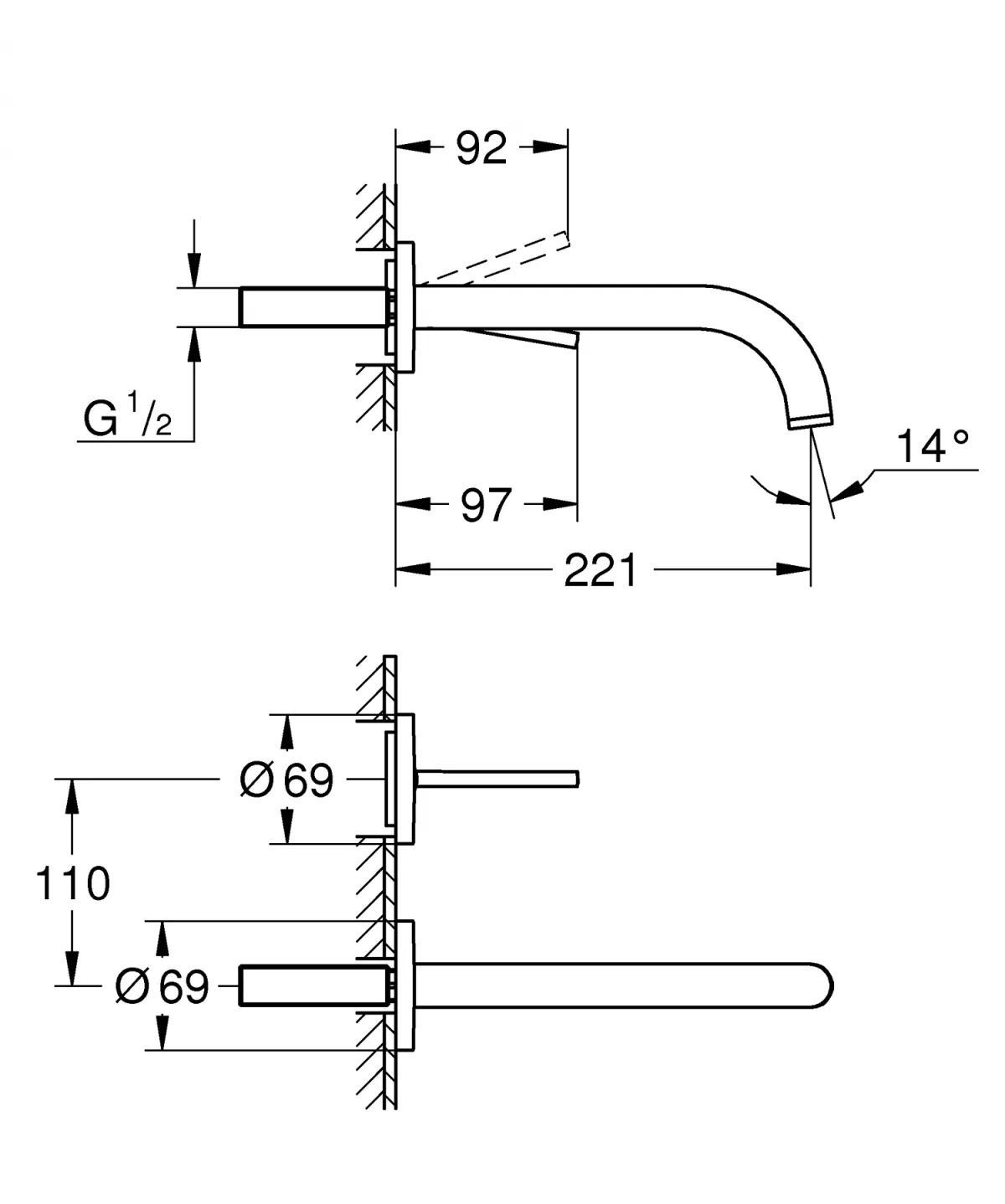 Baterie lavoar Grohe 19918GL3, Atrio, 1/2'', 221 mm, lucios, auriu
