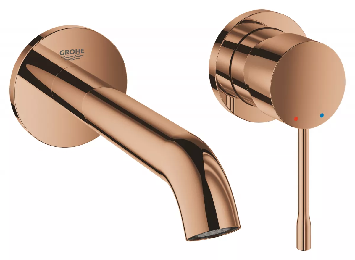 Baterie lavoar Grohe 19408DA1, Essence, 1/2'', pe perete, 180 mm, necesita valva, lucios, cupru