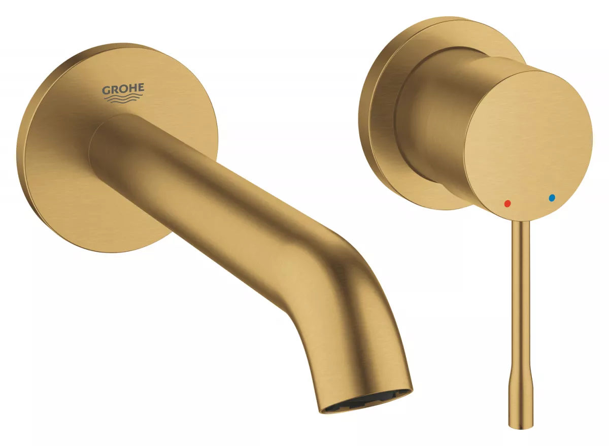 Baterie lavoar Grohe 19408GN1, Essence, 1/2'', pe perete, M, 183 mm, necesita valva, mat, auriu