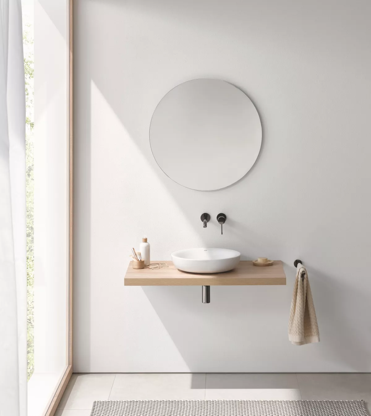 Baterie lavoar Grohe 19967A01, Essence, pe perete, 230 mm, necesita valva, lucios, grafit