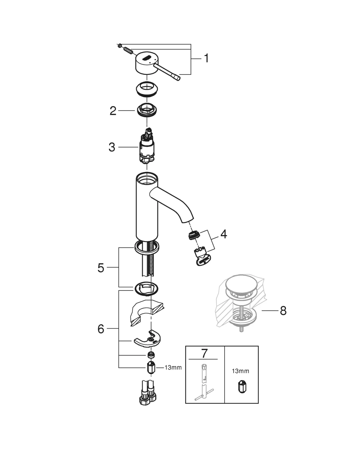 Baterie lavoar Grohe 23590DC1, Essence, 3/8'', M, 174 mm, mat, otel satinat
