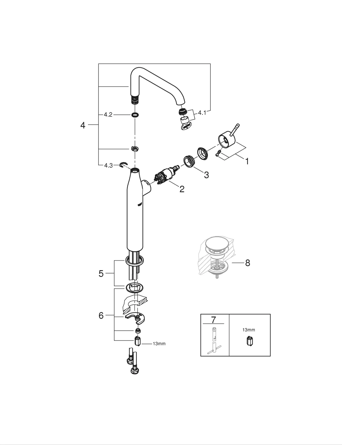 Baterie lavoar Grohe 24170GL1, Essence, 3/8'', XL, pivotanta, lucios, auriu