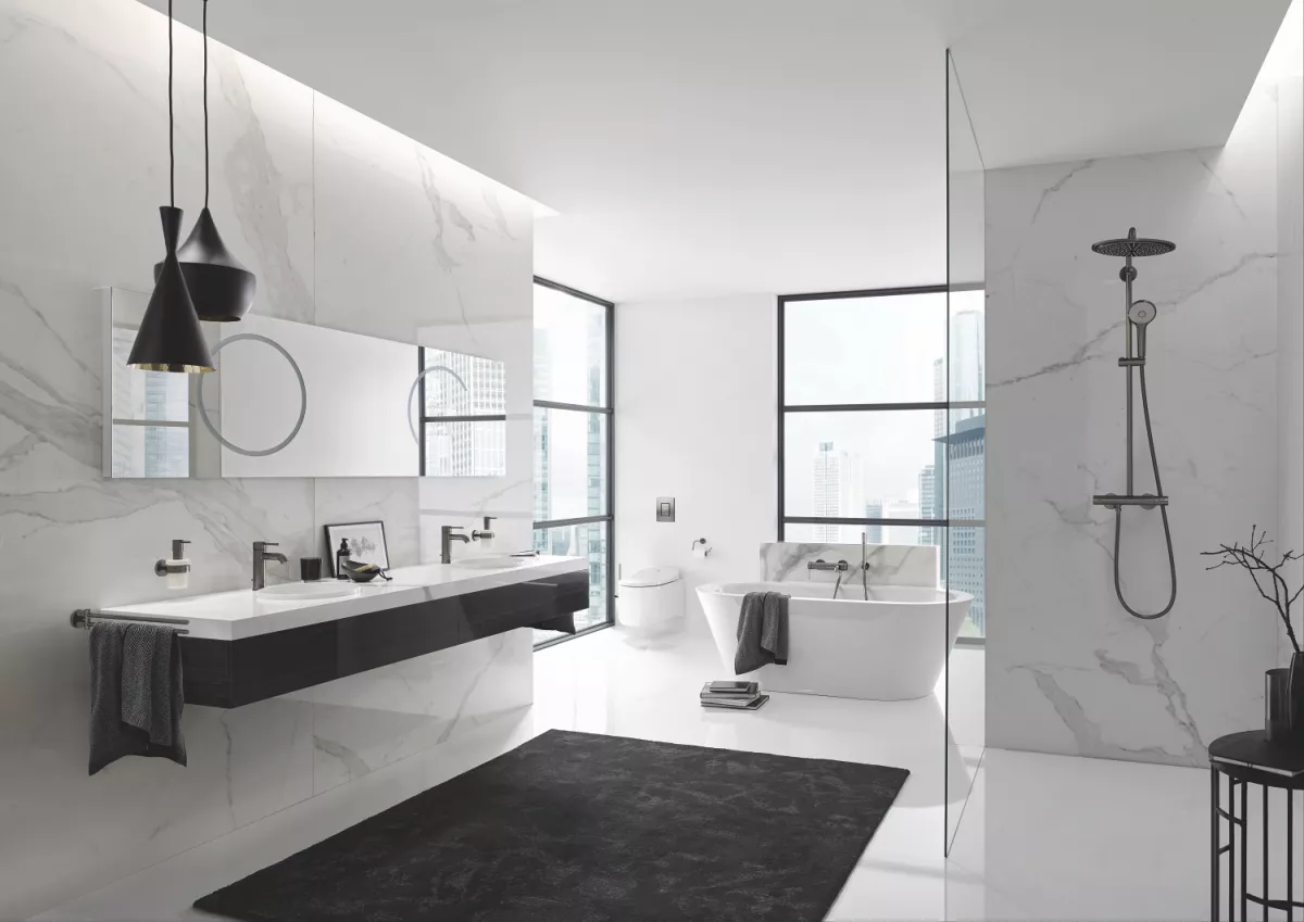 Baterie lavoar Grohe 24171AL1, Essence, 3/8'', marimea S, ventil, mat, grafit