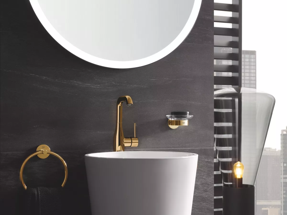 Baterie lavoar Grohe 24174GL1, Essence, 3/8'', marimea L, pivotanta, ventil cu tija, lucios, auriu