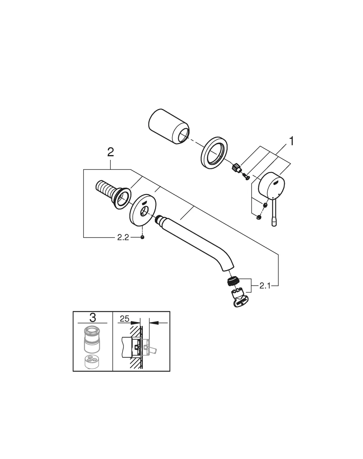 Baterie lavoar Grohe 29192A01, Essence, 1/2'', pe perete, L 183 mm, necesita valva, lucios, grafit