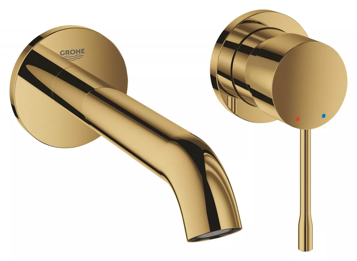 Baterie lavoar Grohe 29192GL1, Essence, 1/2'', montare pe perete, 183 mm, necesita valva, lucios, auriu