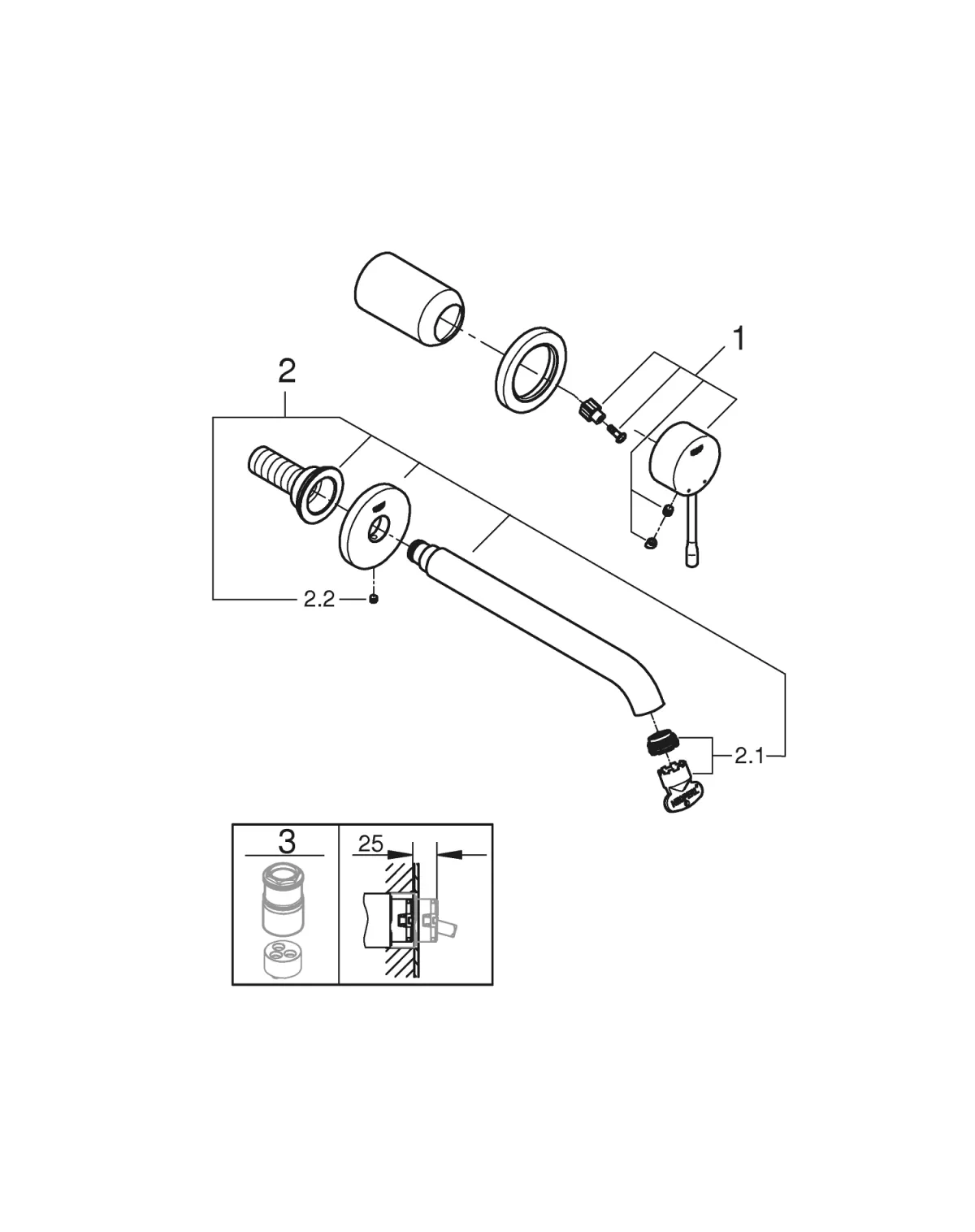 Baterie lavoar Grohe 29193DL1, Essence, 1/2'', pe perete, L 230 mm, necesita valva, mat, cupru