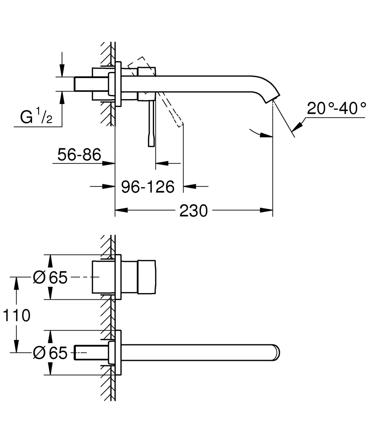 Baterie lavoar Grohe 29193GN1, Essence, 1/2'', montare pe perete, 230 mm, necesita set fixare, mat, auriu