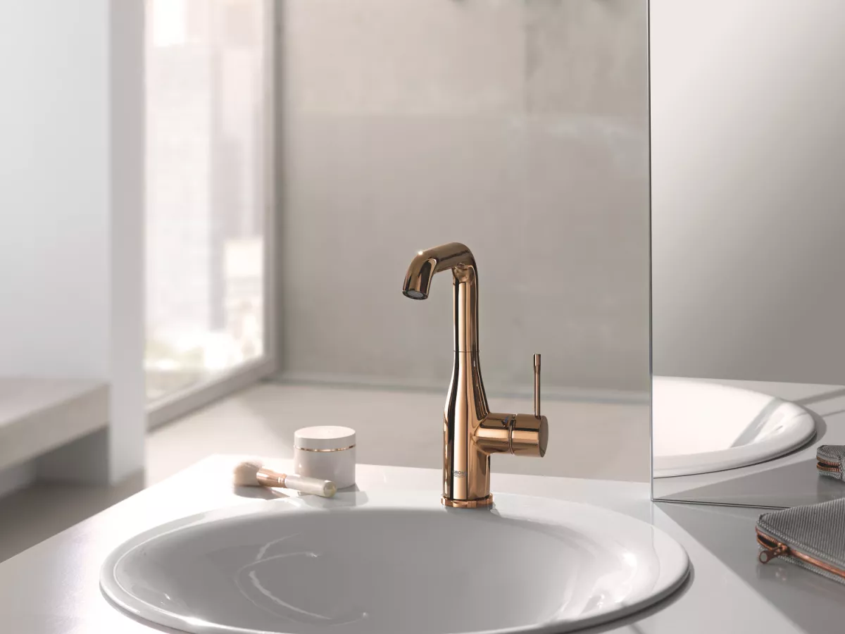 Baterie lavoar Grohe 32628DA1, Essence, 3/8'', L, 244 mm, ventil, lucios, cupru