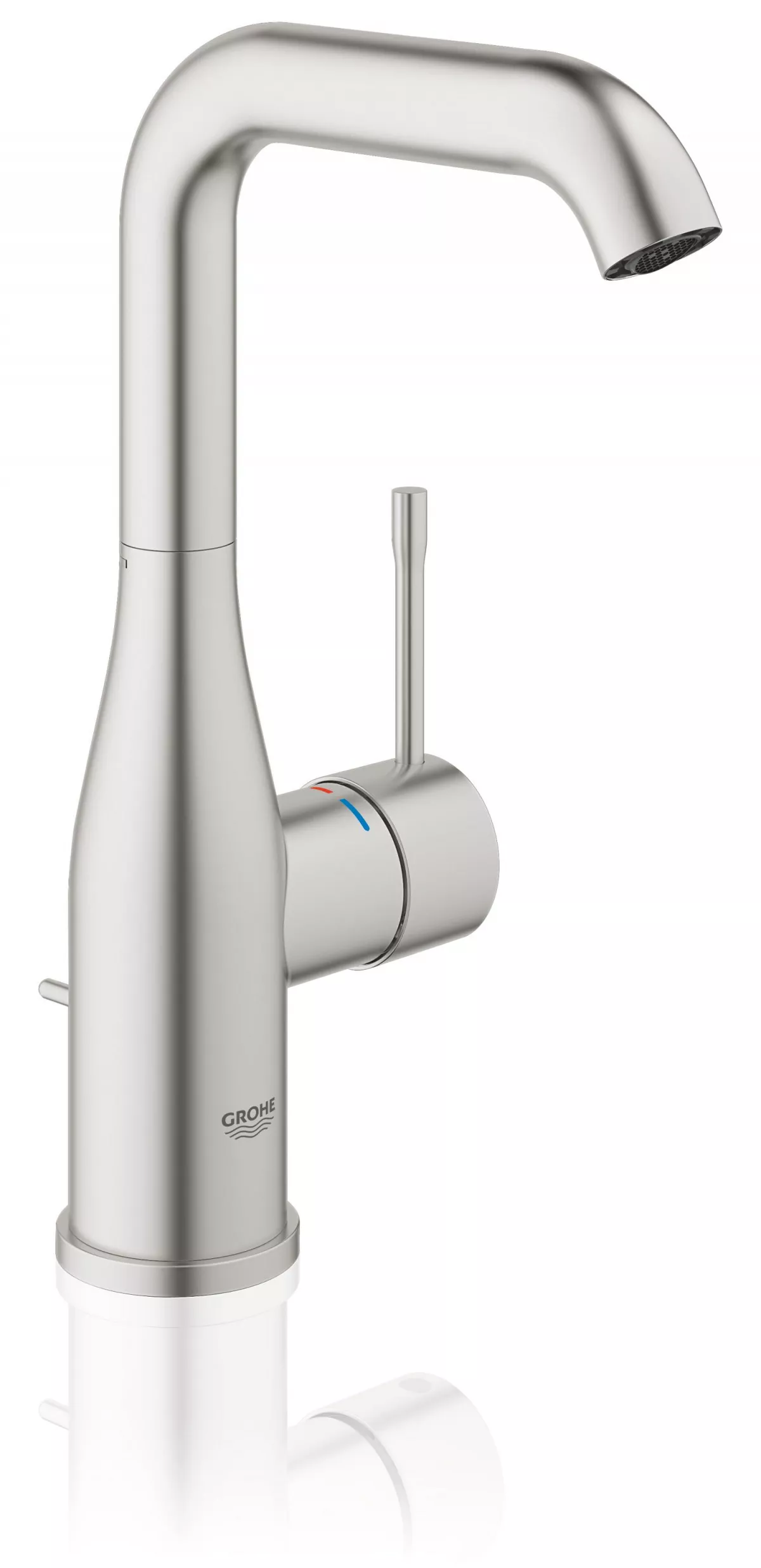 Baterie lavoar Grohe 32628DC1, Essence, L, 244 mm, pivotanta, ventil, mat, otel satinat