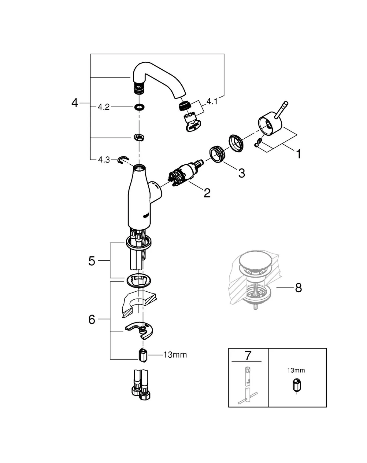 Baterie lavoar Grohe 23488A01, Essence, M, 193 mm, pivotanta, lucios, grafit