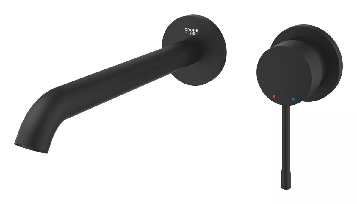 Baterie lavoar Grohe 29193KF1, Essence, pe perete, 230 mm, necesita valva, mat, negru