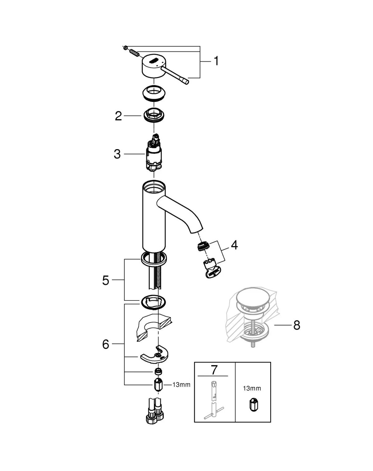Baterie lavoar Grohe 24172AL1, Essence, S, 174 mm, mat, grafit