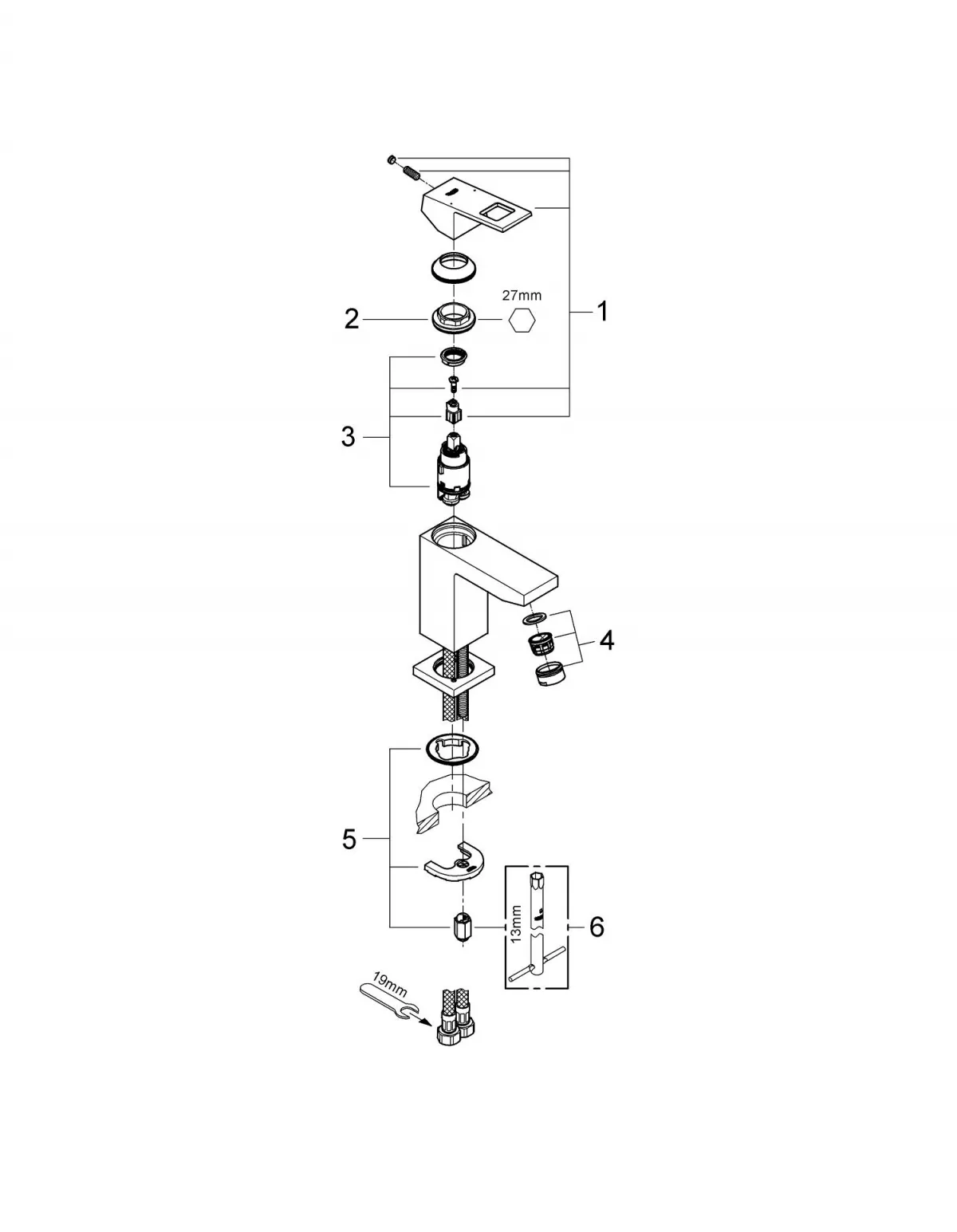 Baterie lavoar Grohe 2313200E, Eurocube, 3/8'', marimea S, crom