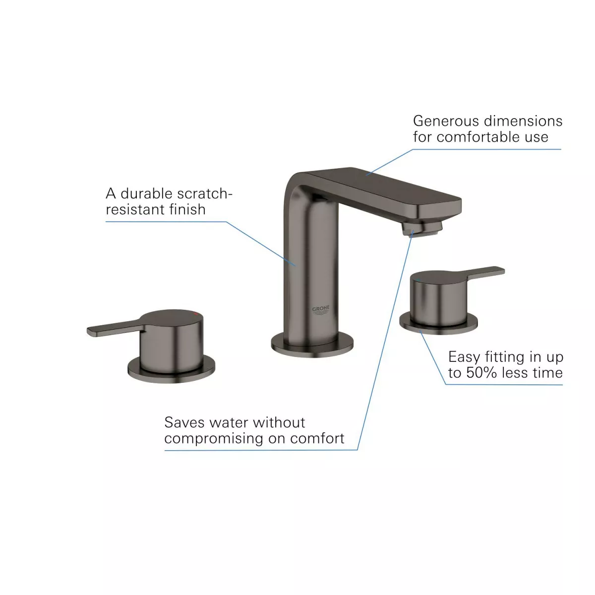 Baterie lavoar Grohe 20304AL1, Lineare, S, 120 mm, ventil, mat, grafit