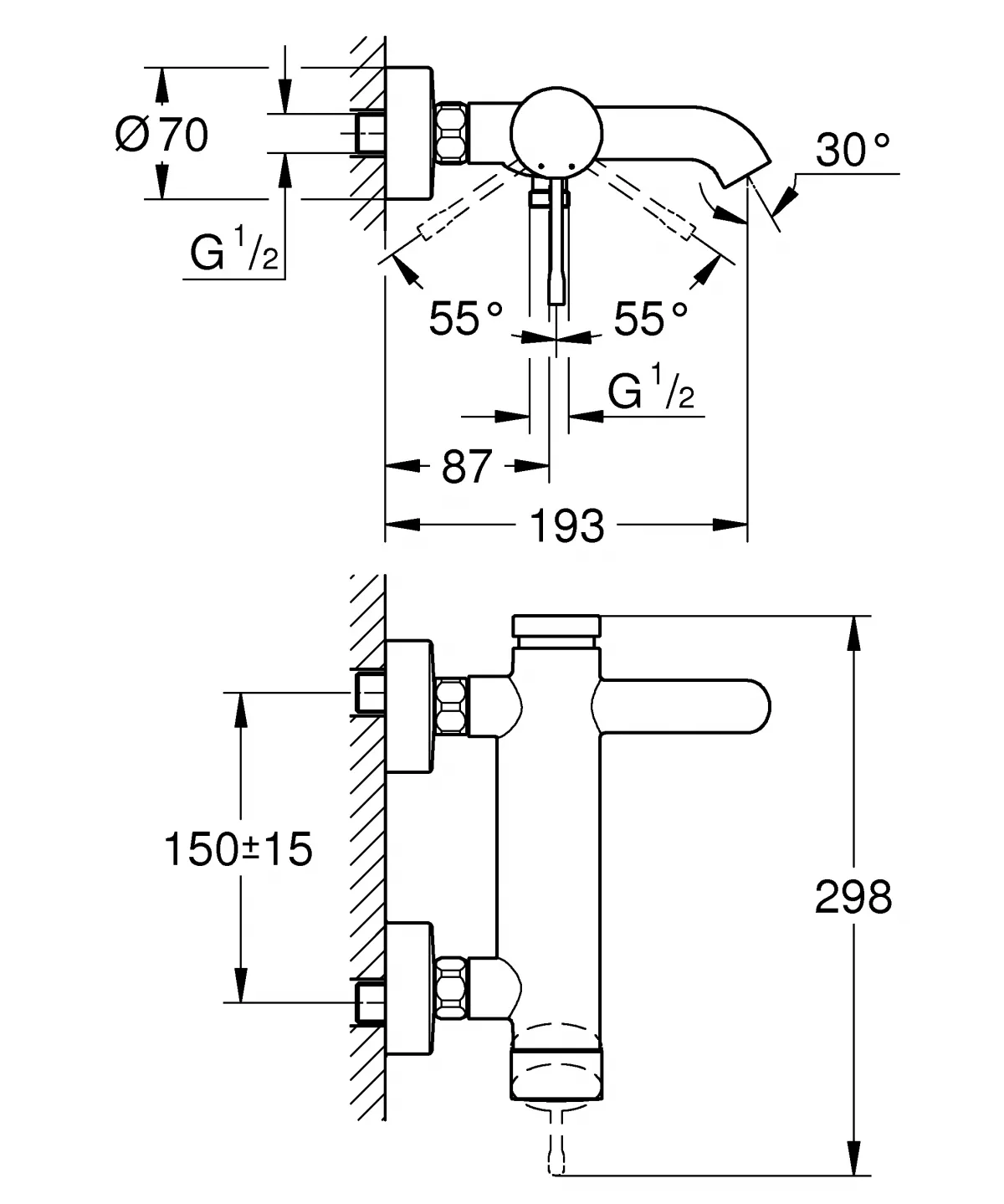 Baterie cada Grohe 33624A01, New Essence, 1/2'', monocomanda, cartus ceramic, diverter, protectie reflux, lucios, grafit