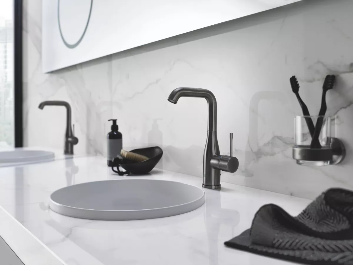 Baterie lavoar Grohe 32628AL1, Essence, 3/8'', L, 244 mm, pivotanta, ventil, mat, grafit