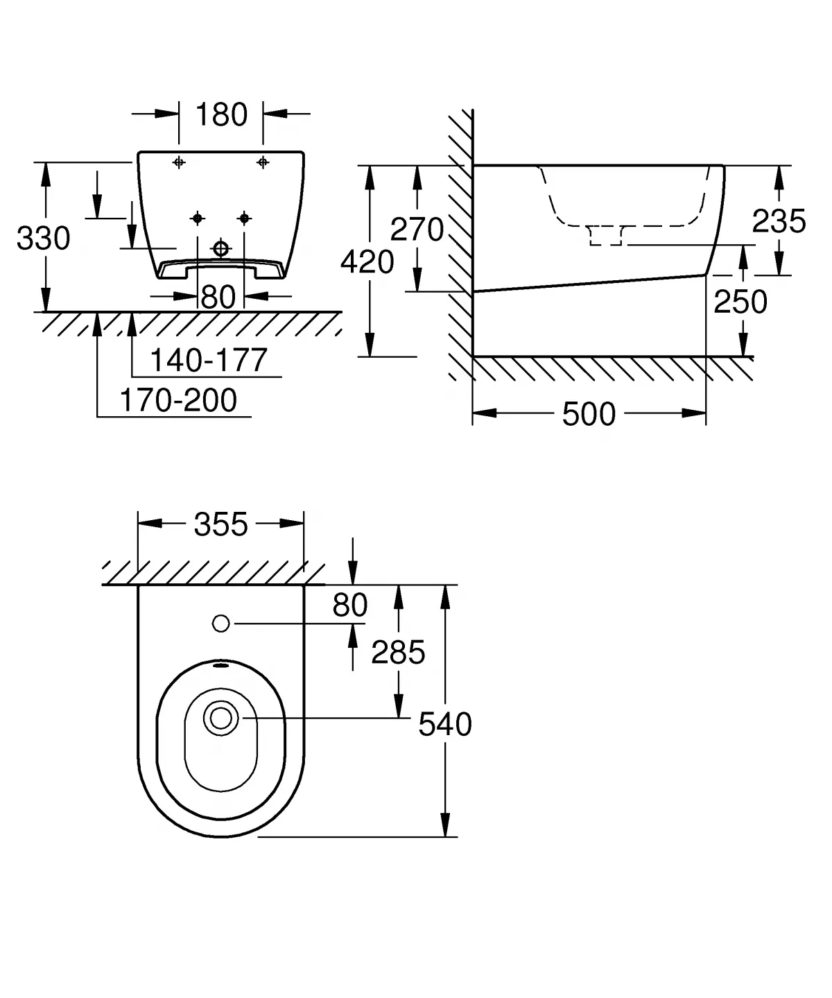 Bideu Grohe 3957400H, Essence, suspendat, preaplin, elemente ascunse, anti-aderent, anti- bacterian, alb