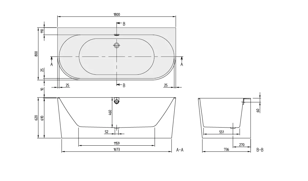 Cada Villeroy & Boch Oberon 2, back to wall, 180 x 80 x 4…
