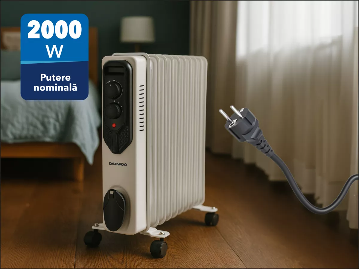 Calorifer electric Daewoo, 2000 W, 9 elementi, 3 trepte, …