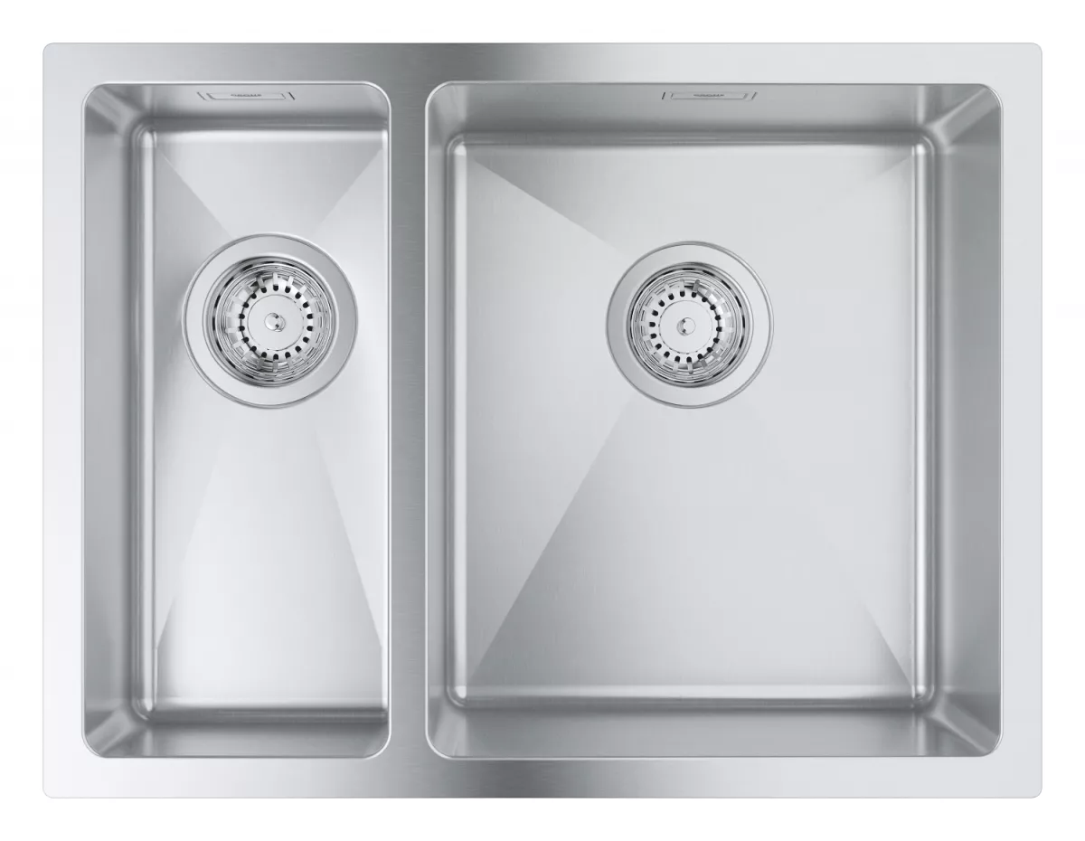 Chiuveta bucatarie Grohe 31576SD1, K700, 585 x 440 mm, montare sub/pe blat, 2 cuve, set scurgere, antifonare, inox