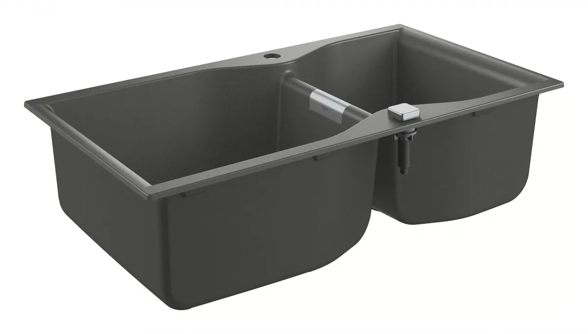 Chiuveta bucatarie Quartz Grohe 31658AT0, K700, 900 x 500 mm, 2 cuve, pe blat, evacuare, antracit