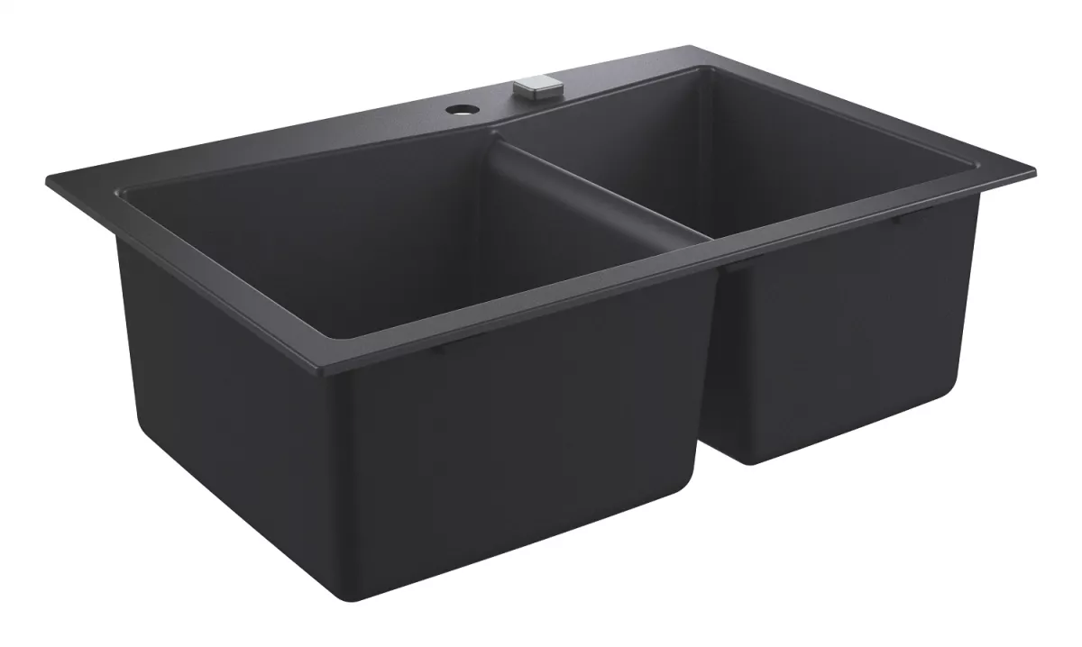 Chiuveta bucatarie Grohe 31657AP0, K700, quartz, 840 x 560 mm, pe blat, 2 cuve, evacuare, negru
