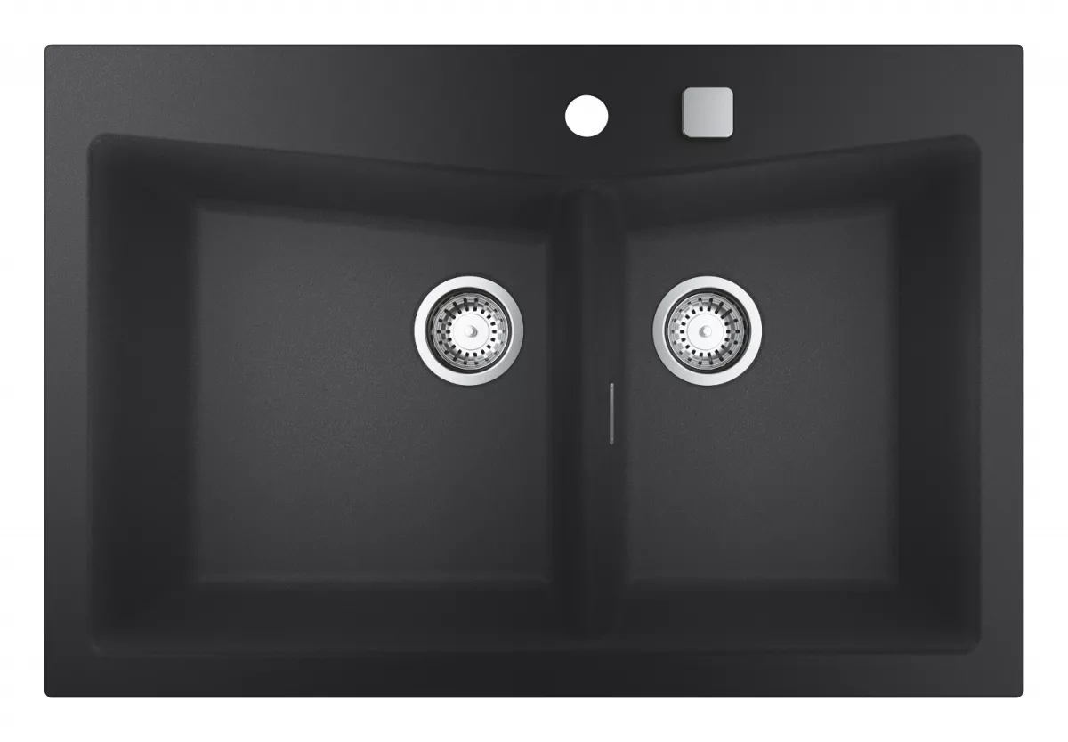 Chiuveta bucatarie Grohe 31657AP0, K700, quartz, 840 x 560 mm, pe blat, 2 cuve, evacuare, negru