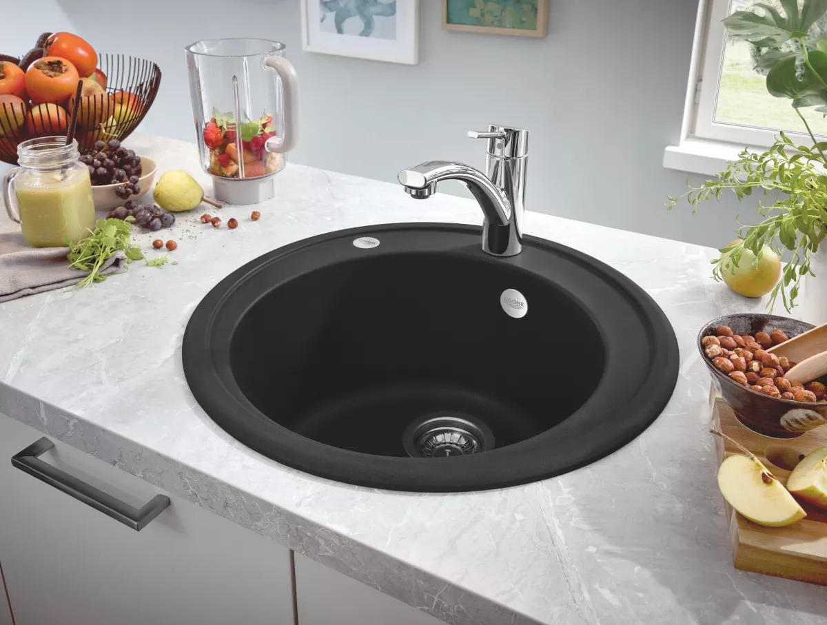 Chiuveta Quartz composite Grohe 31656AP0, K200, 380 x 200 mm, montare pe blat, evacuare manuala, Kit montaj si evacuare