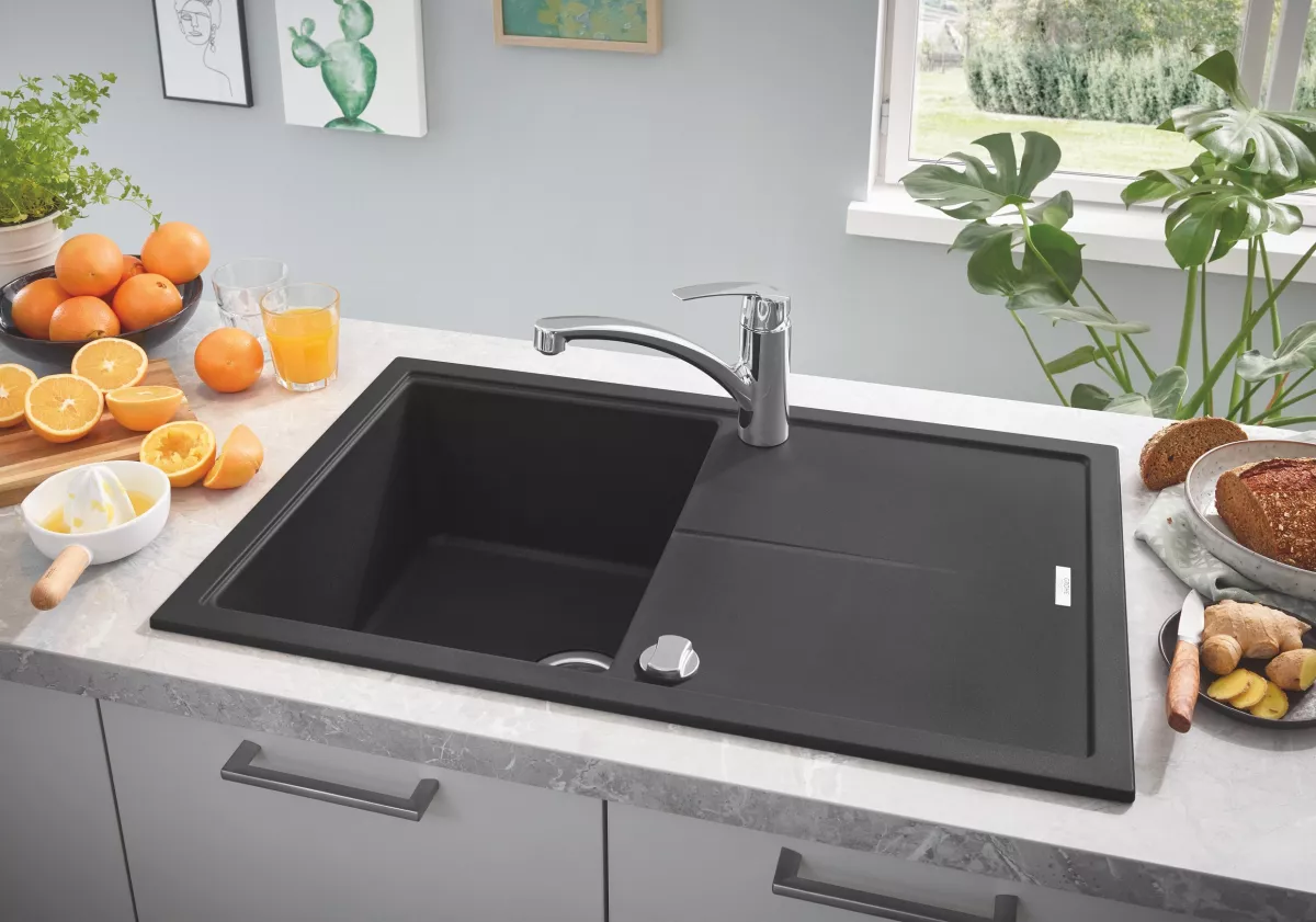 Chiuveta Quartz composite Grohe 31639AP0, K400, 780 x 500 mm, reversibil, montare pe blat, evacuare automata