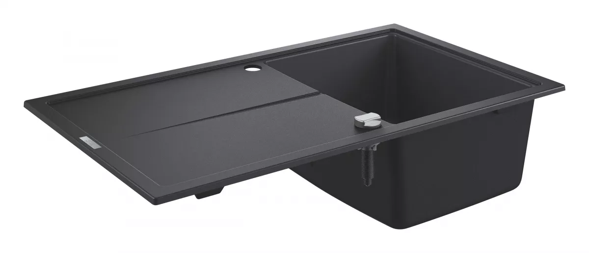 Chiuveta Quartz composite Grohe 31640AP0, K400, 860 x 500 mm, pe blat, reversibila, ventil, negru