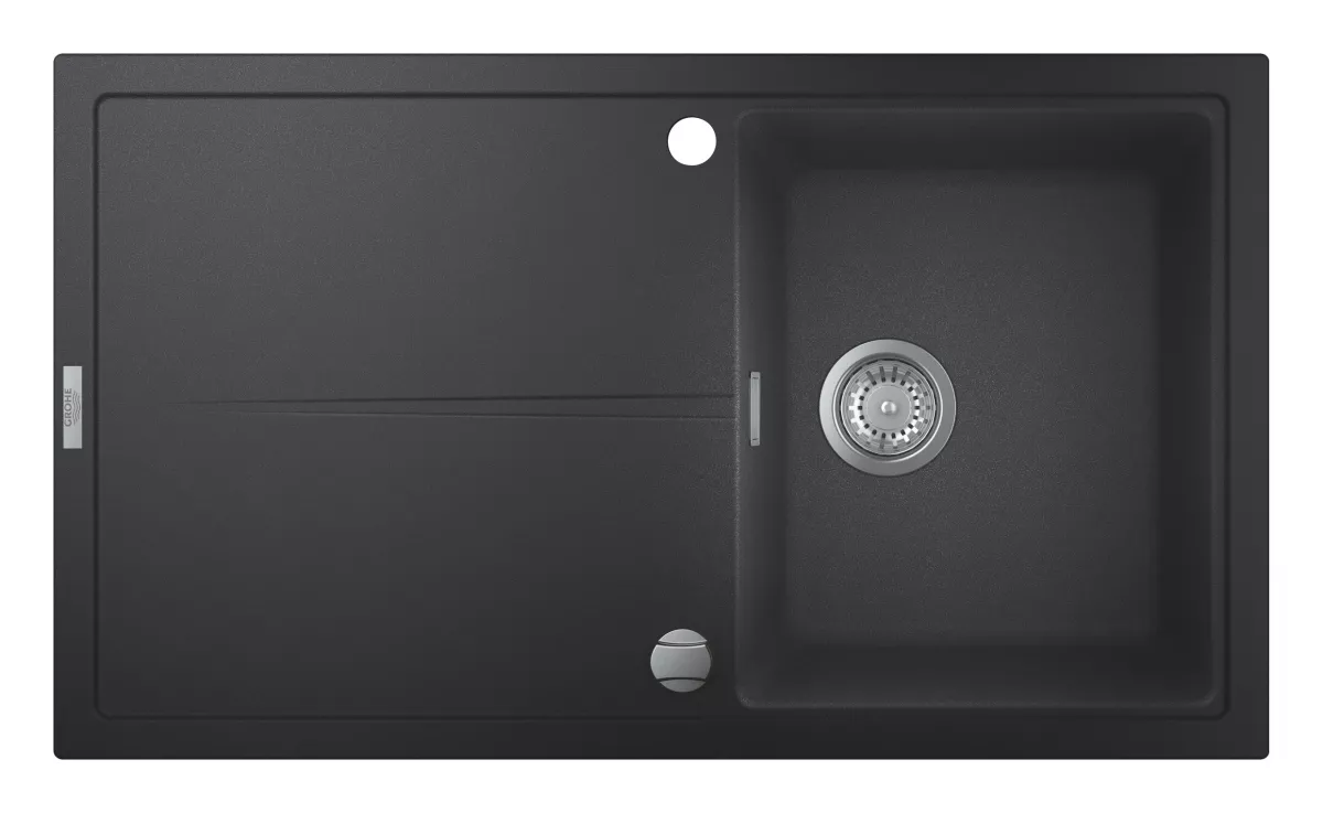 Chiuveta Quartz composite Grohe 31640AP0, K400, 860 x 500 mm, pe blat, reversibila, ventil, negru