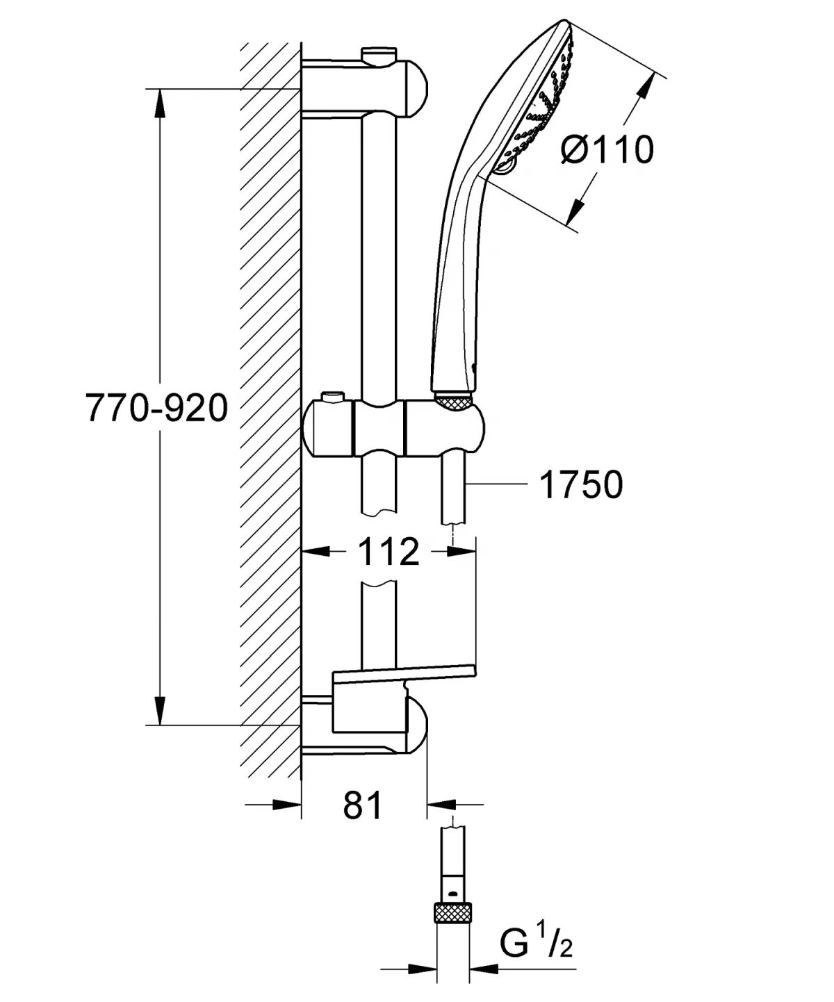 Coloana de dus Grohe 27226AL1, Euphoria 110, 1/2'', 3 functii, 900 mm, mat, grafit