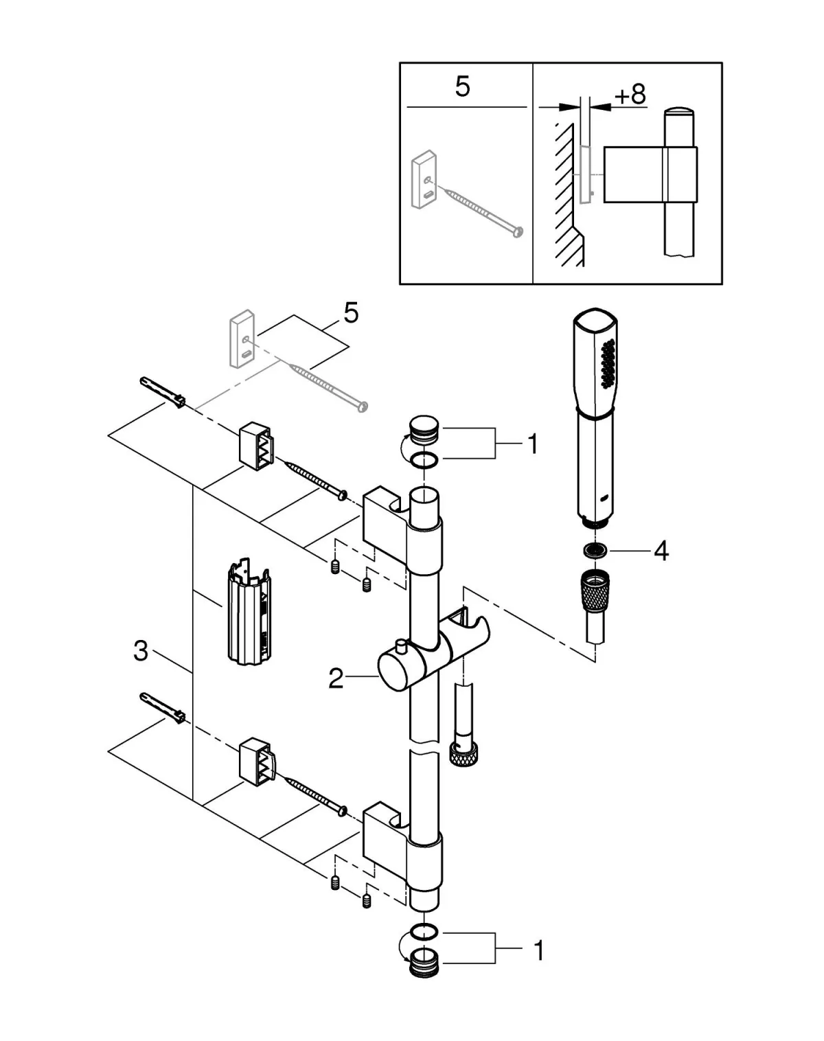 Coloana dus Grohe 26038IG0, Grandera, 1/2'', 1 functie, 900 m, metal, crom / auriu