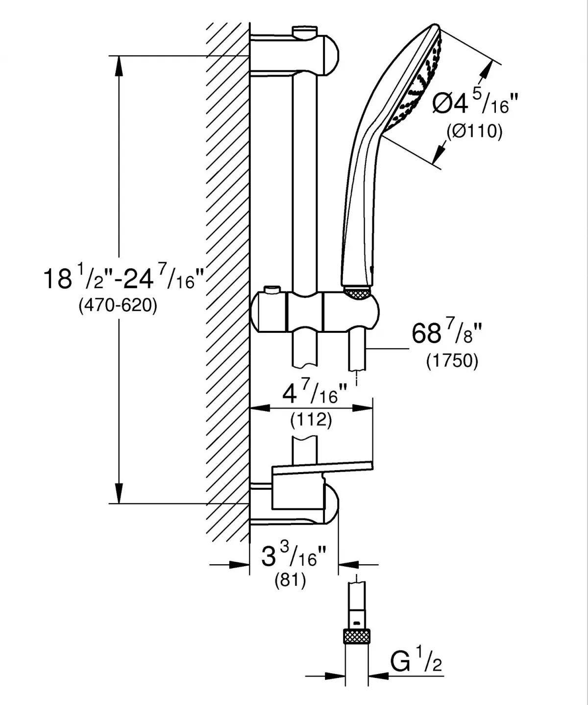 Coloana dus Grohe 2764630E, Tempesta 110, 900 mm, 2 functii, crom