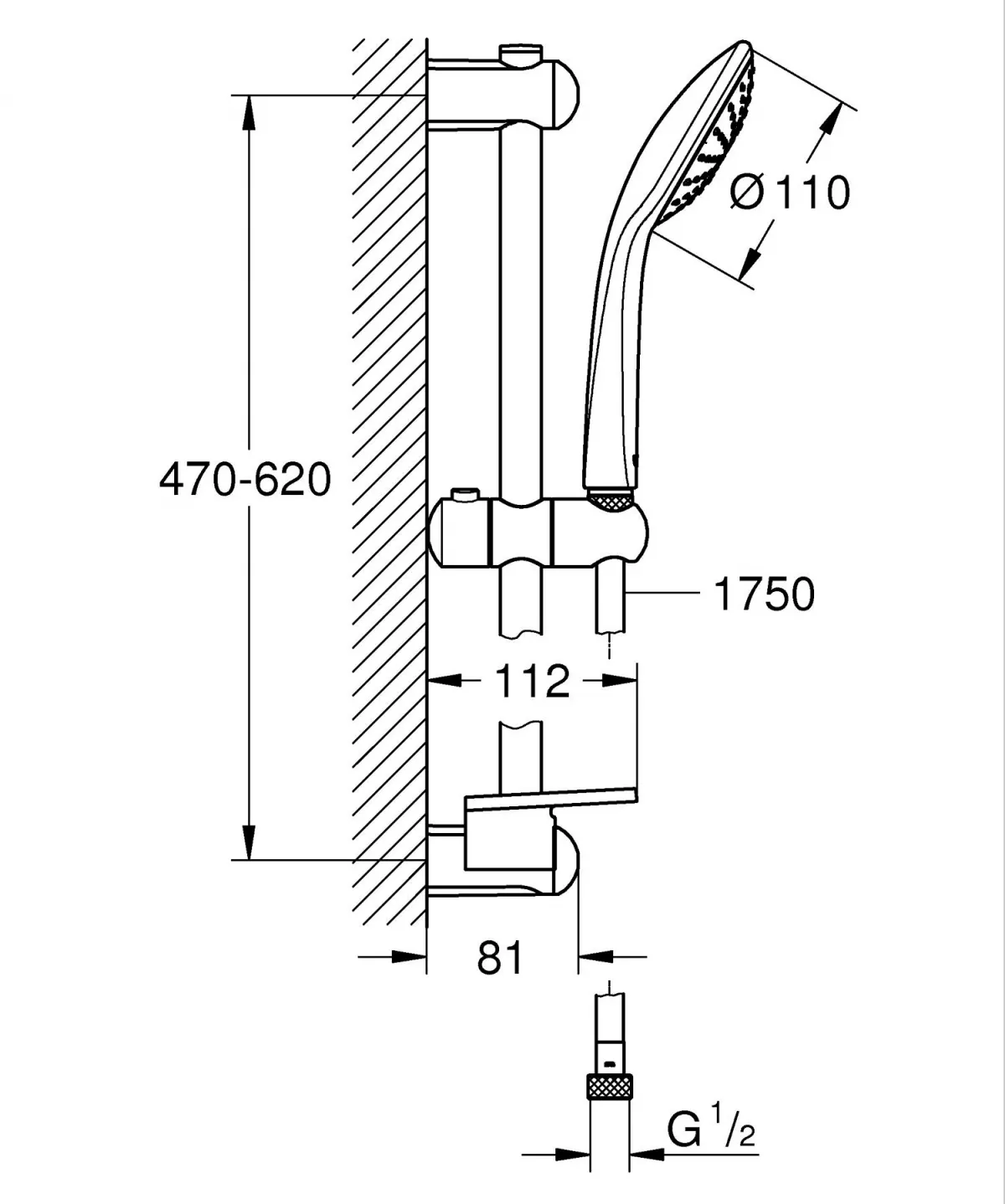 Coloana dus Grohe 2764630E, Tempesta 110, 900 mm, 2 functii, crom