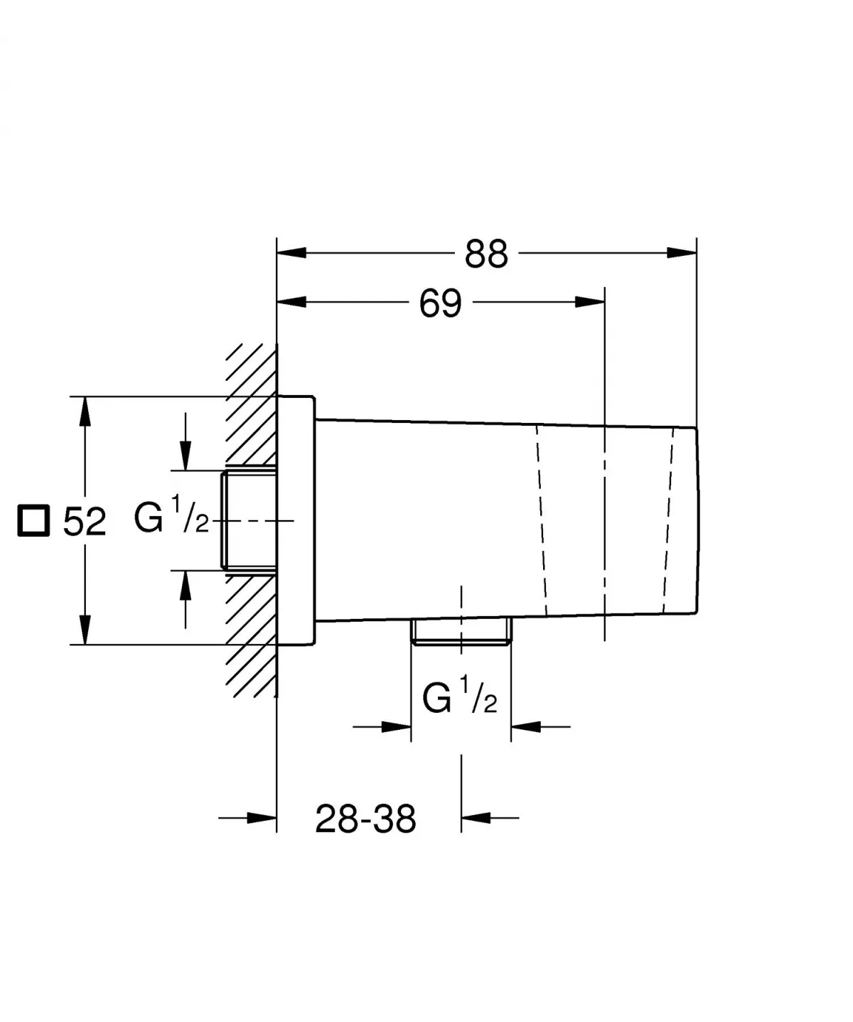 Cot iesie dus Grohe 26370DC0, Cube, 1/2'' x 1/2'', suport para, mat, otel satinat