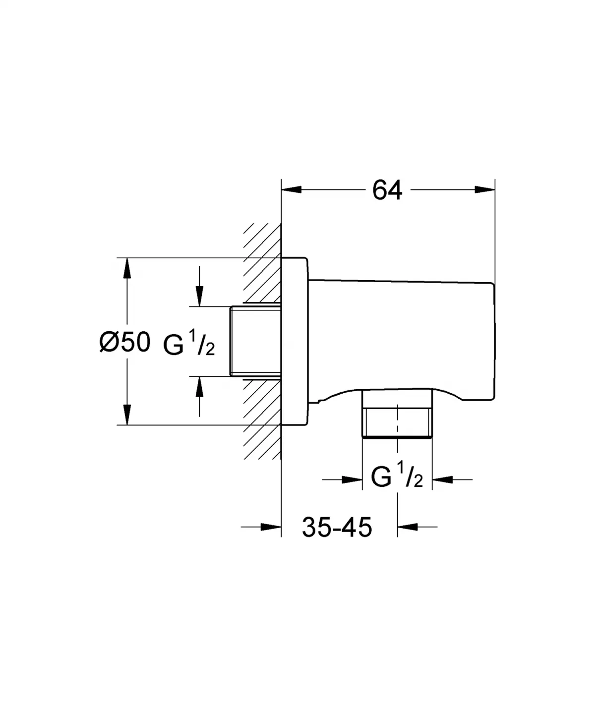 Cot iesire dus Grohe 27057DL0, Rainshower, 1/2'' x 1/2'', mat, cupru