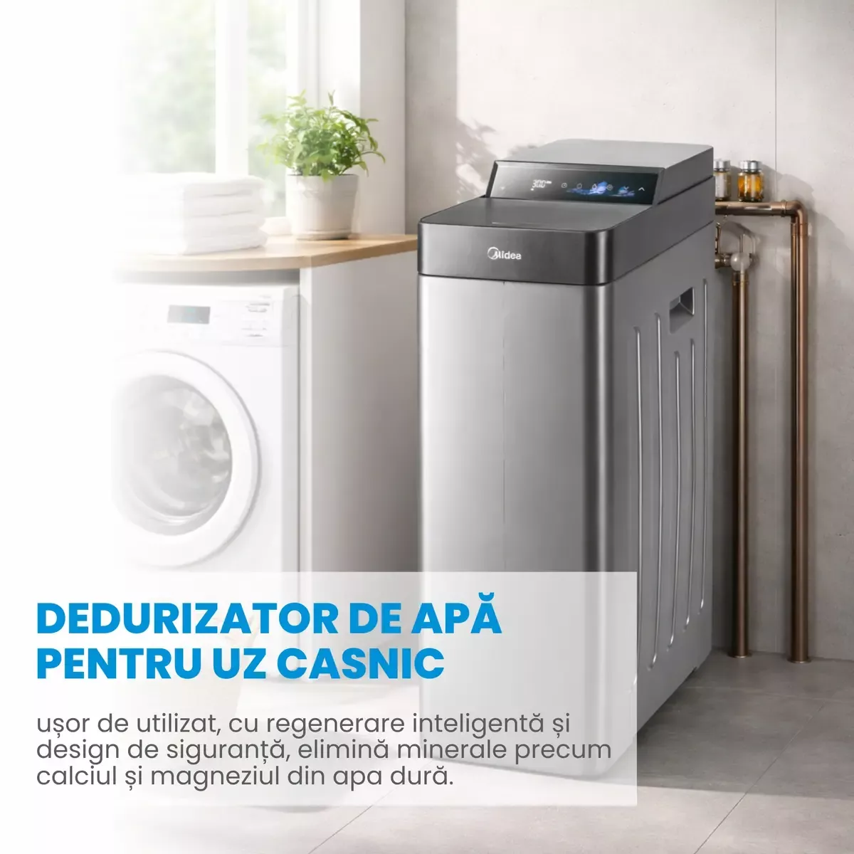 Dedurizator Midea, 2000 l/h, digital, LED, 50 kg sare, ra…