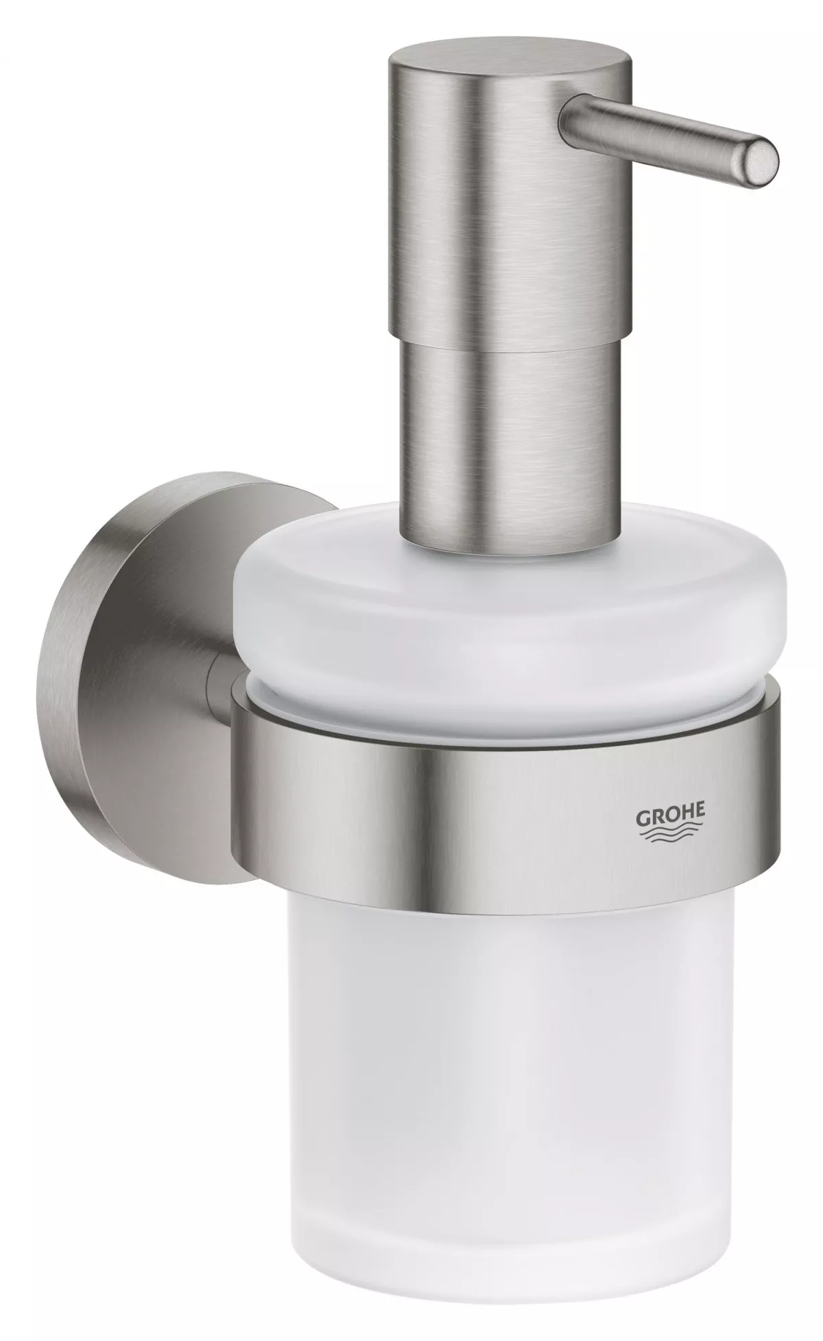 Dozator sapun Grohe 40448DC1, Essentials, pe perete, 160 ml, sticla/metal, mat, otel satinat