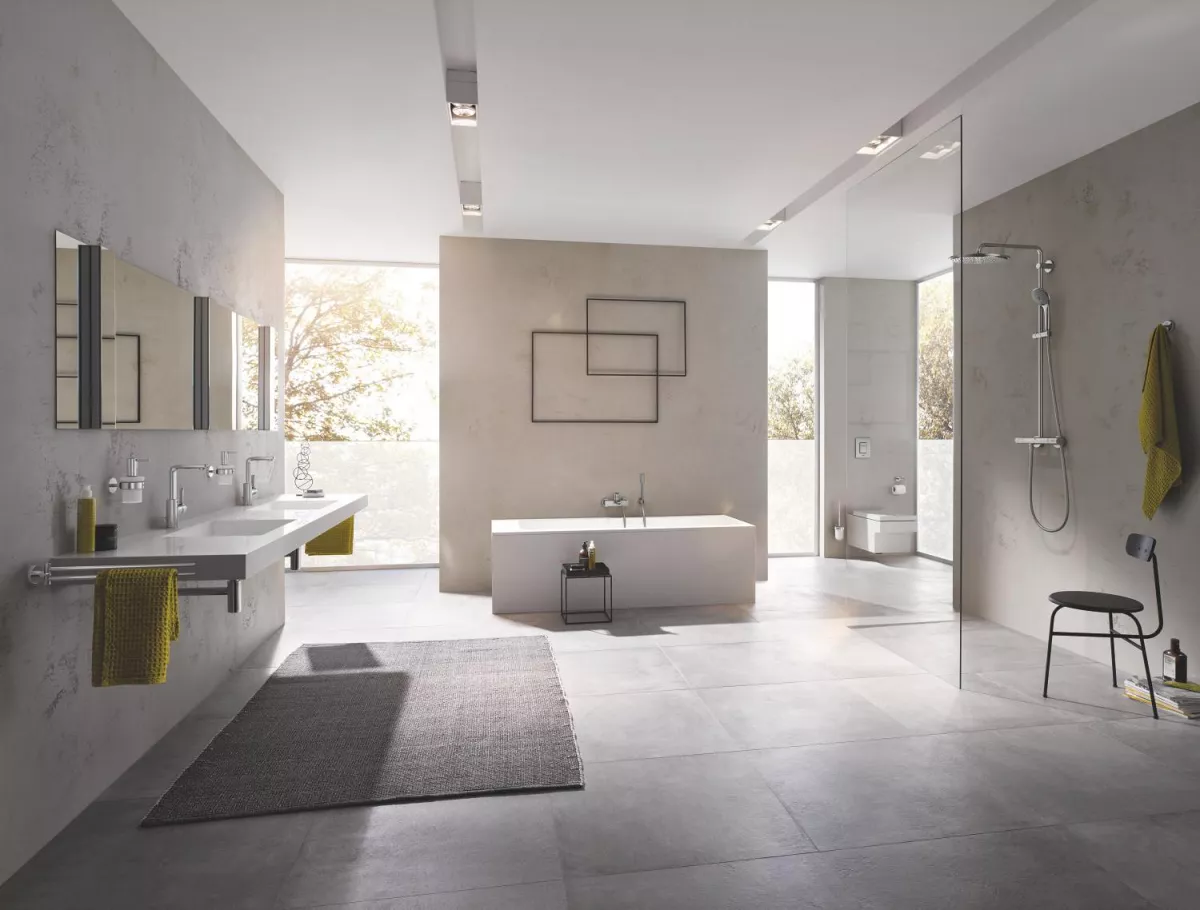 Dozator sapun Grohe 40394DC1, Essentials, pe suport, 160 ml, sticla/metal, mat, otel satinat