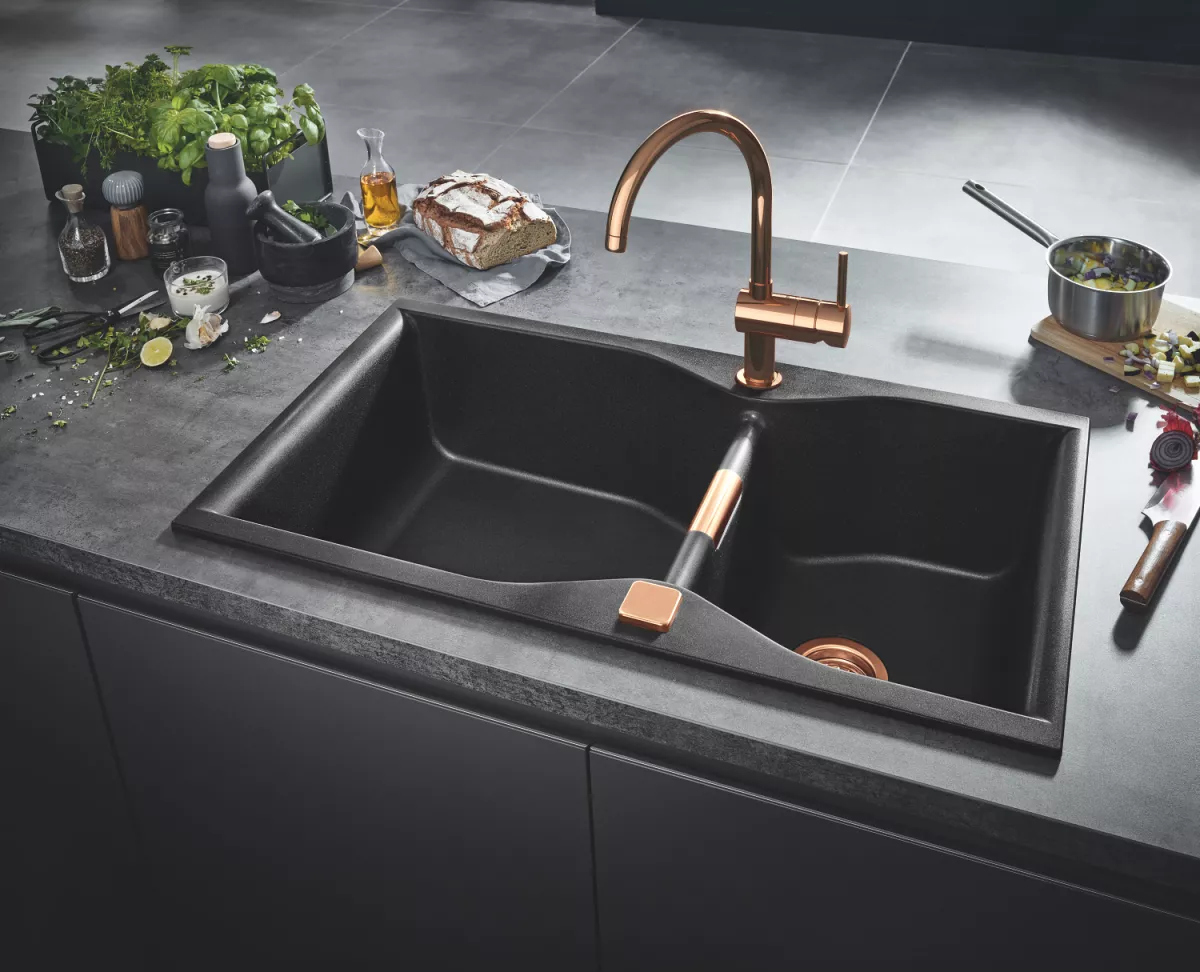 Dozator sapun bucatarie Grohe 40535DA0, incastrat, 500 ml, lucios, cupru